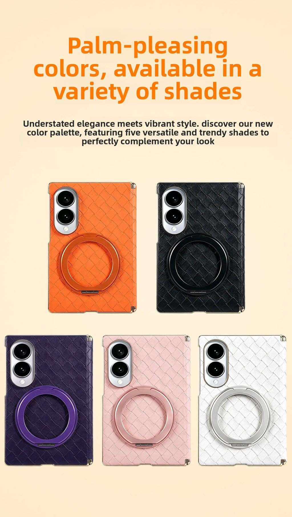 Woven Leather Ring Stand Case For Galaxy Z Fold