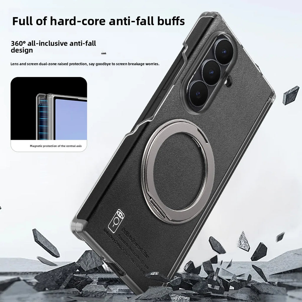 Leather Case with Magnetic Ring Stand For Z Fold Series