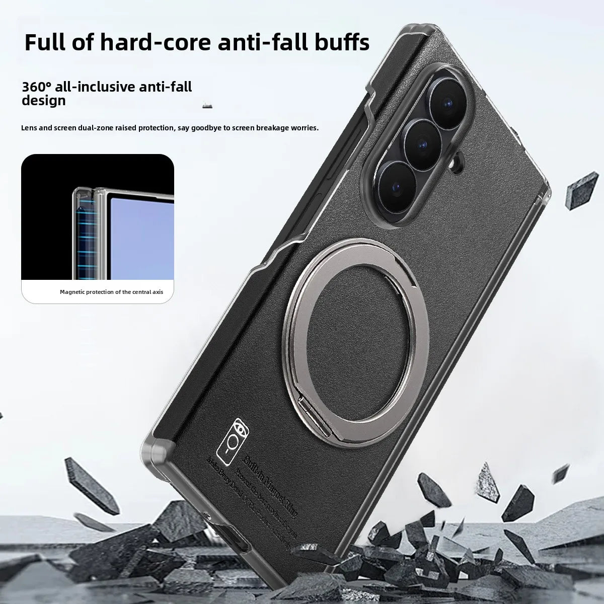 Leather Case with Magnetic Ring Stand For Z Fold Series
