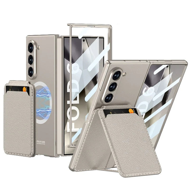 Leather Case with Magnetic Card Holder For Samsung Z Fold 6