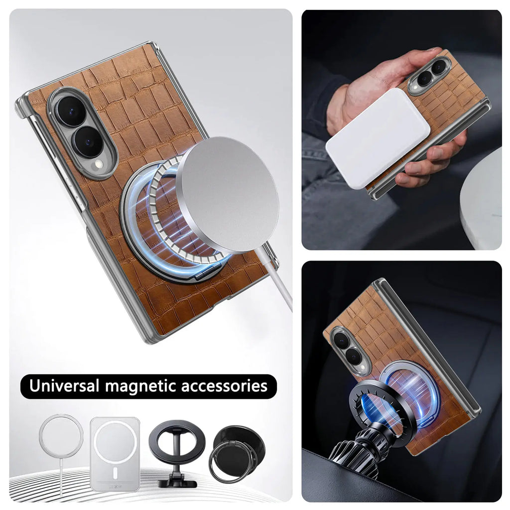 Textured Leather Ring Stand Case For Galaxy Z Fold