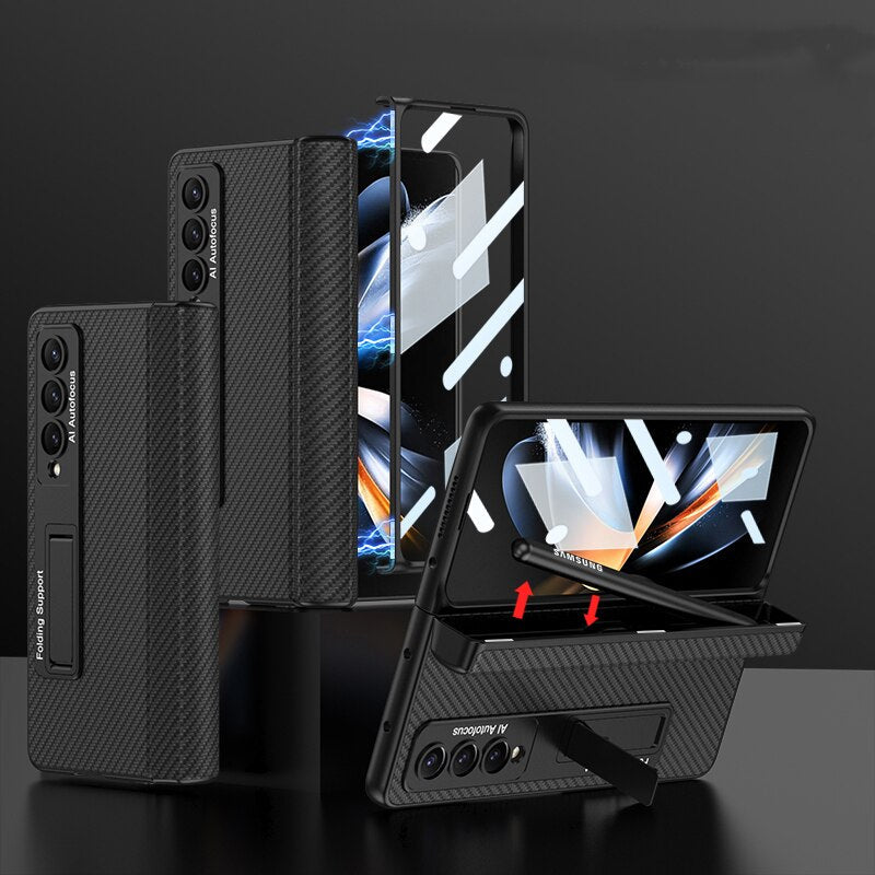 Magnetic Hinge Pen Slot Leather Case For Samsung Galaxy Z Fold 4