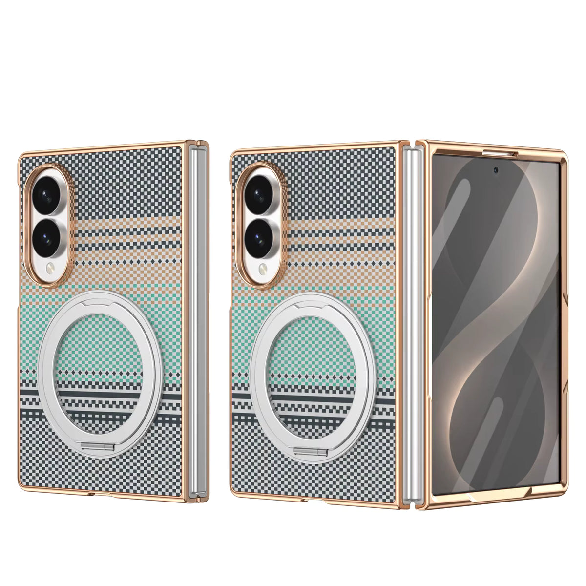 Protective case for Z Fold mobile phone with 360° magnetic rotating stand and wireless charging, animal pattern