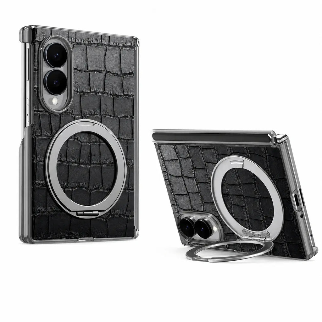 Textured Leather Ring Stand Case For Galaxy Z Fold