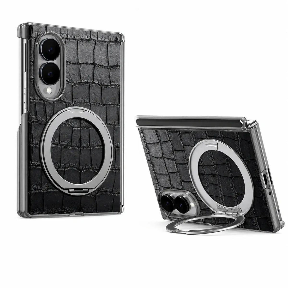Textured Leather Ring Stand Case For Galaxy Z Fold