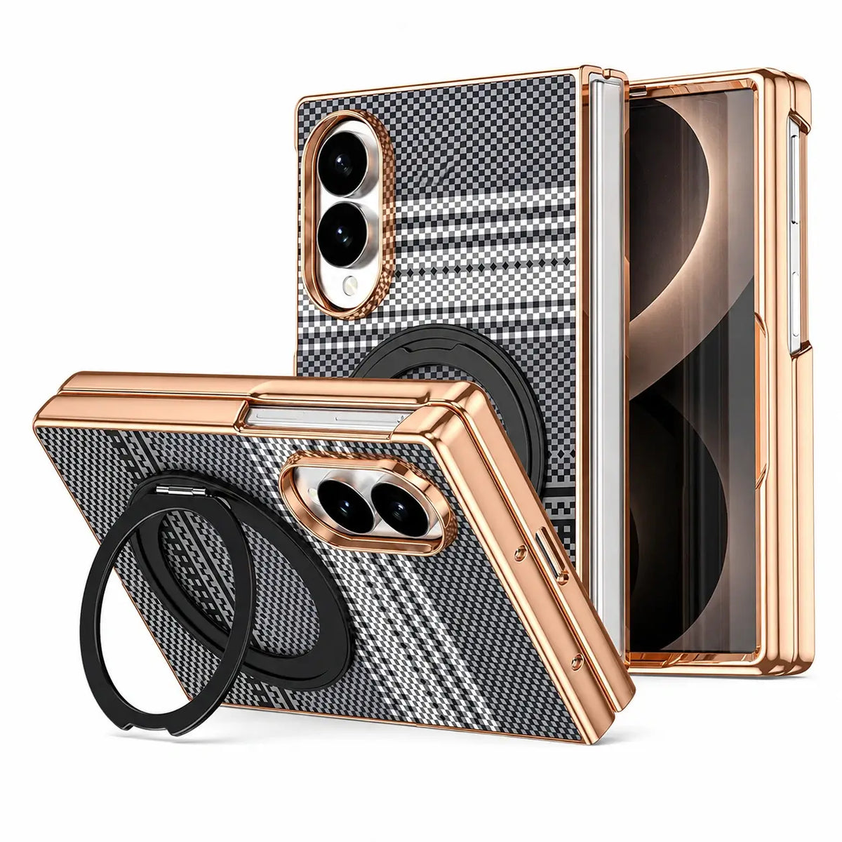 Kevlar Magnetic Ring Stand Case with Hinge Protection