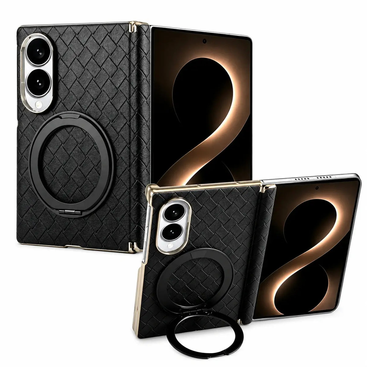 Woven Leather Ring Stand Case For Galaxy Z Fold