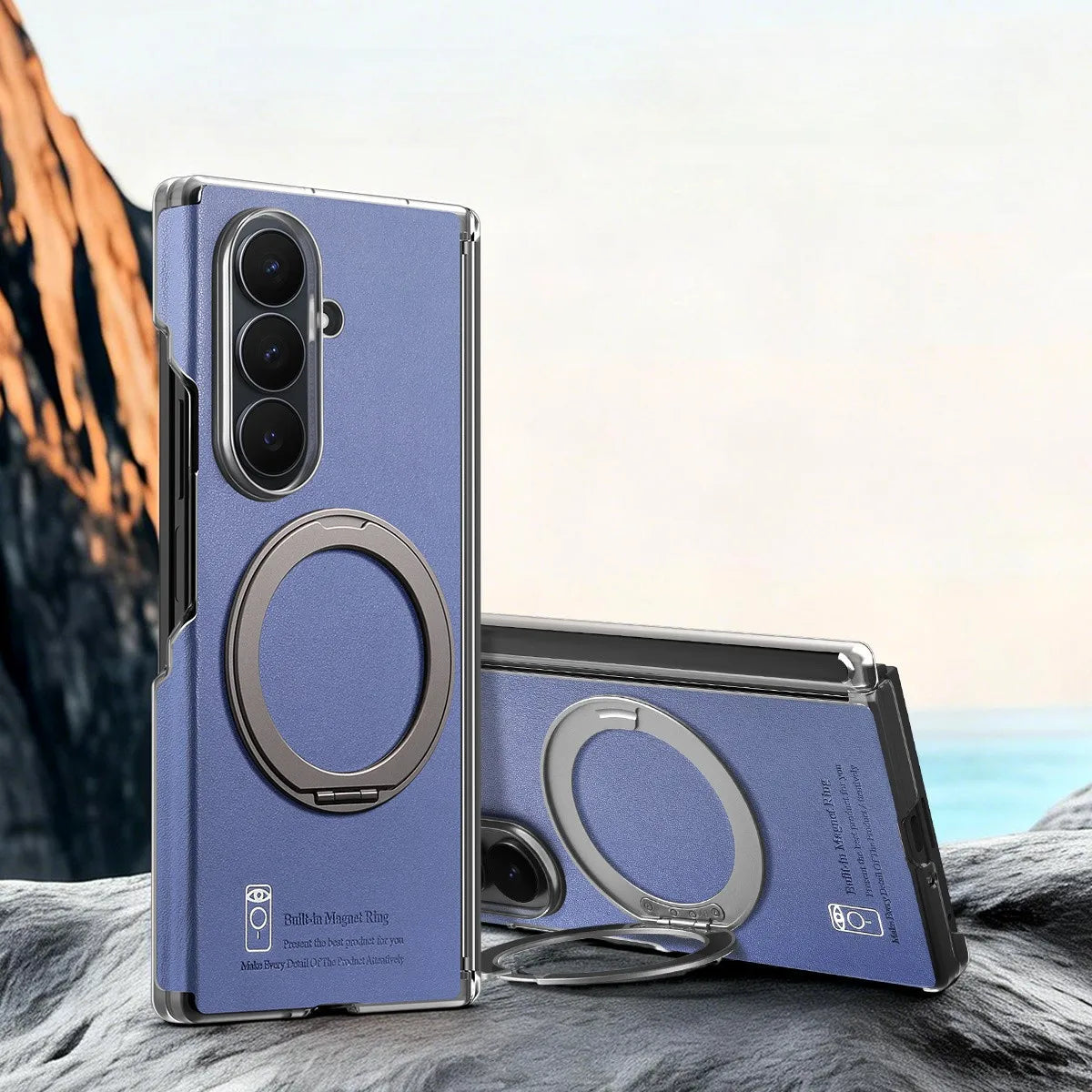 Leather Case with Magnetic Ring Stand For Z Fold Series