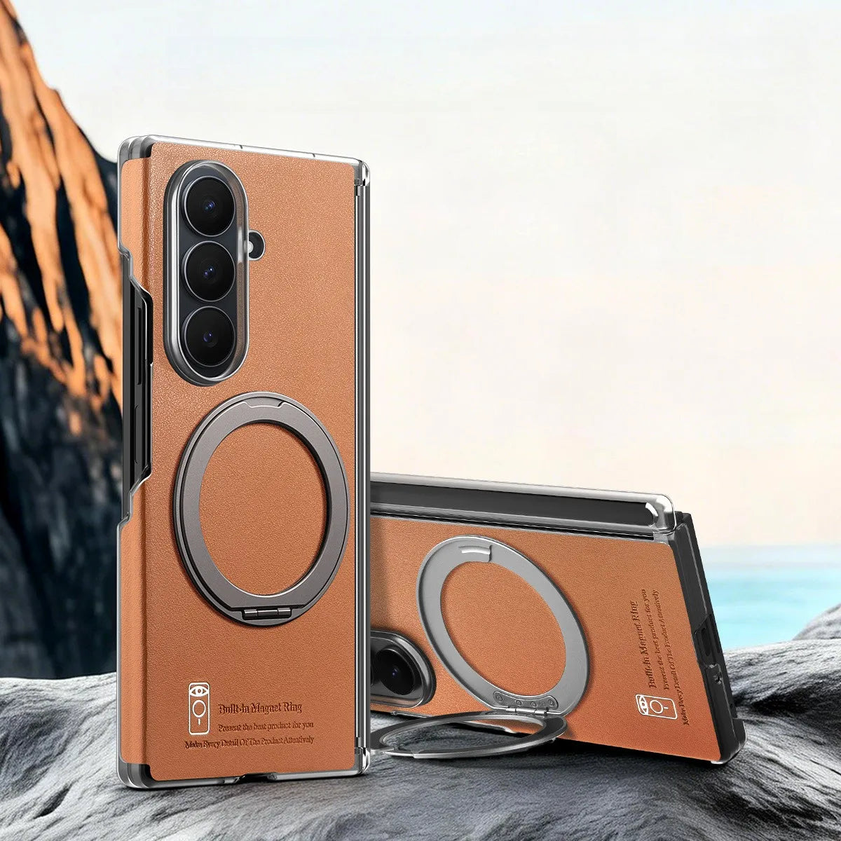Leather Case with Magnetic Ring Stand For Z Fold Series
