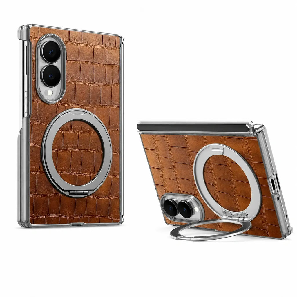 Textured Leather Ring Stand Case For Galaxy Z Fold