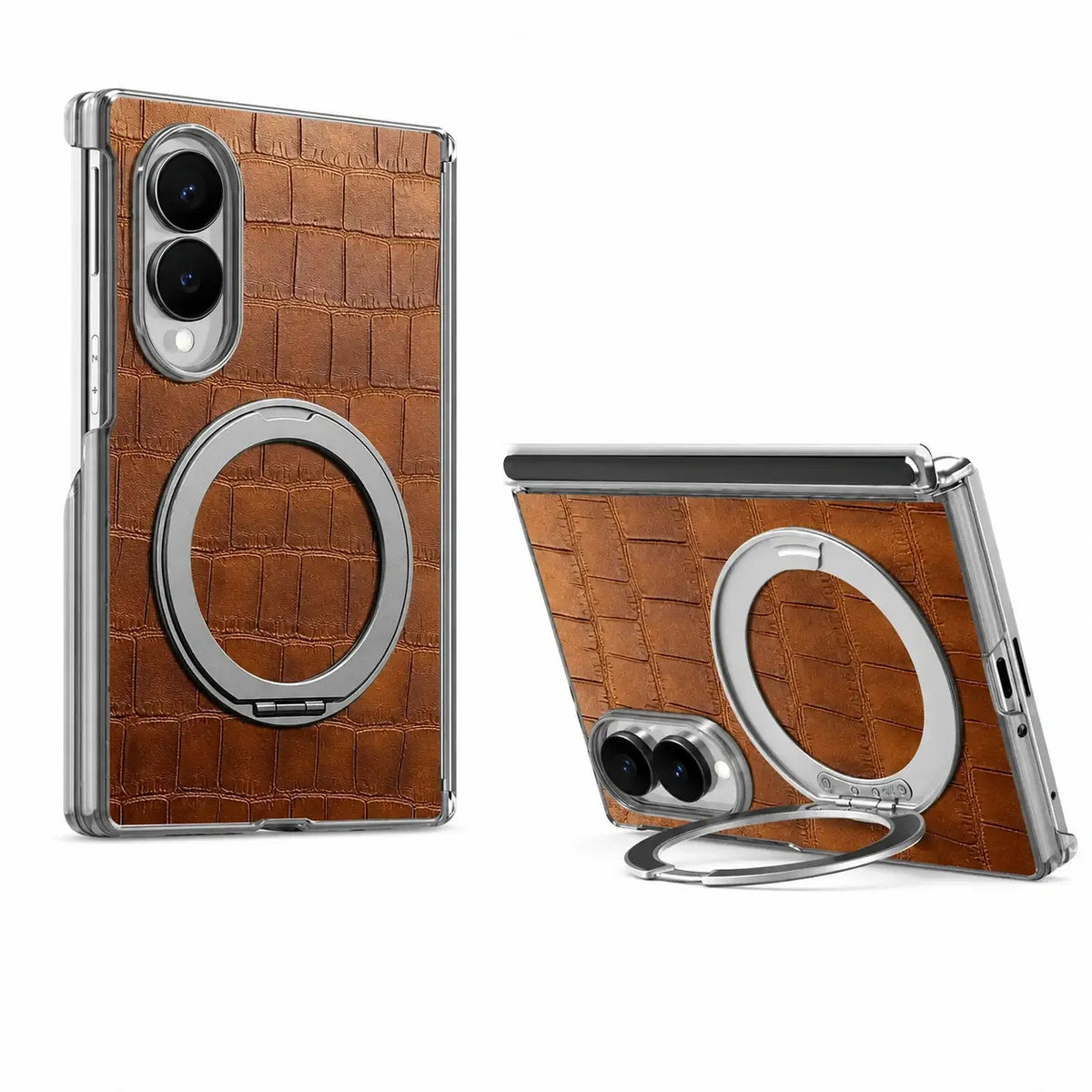 Textured Leather Ring Stand Case For Galaxy Z Fold