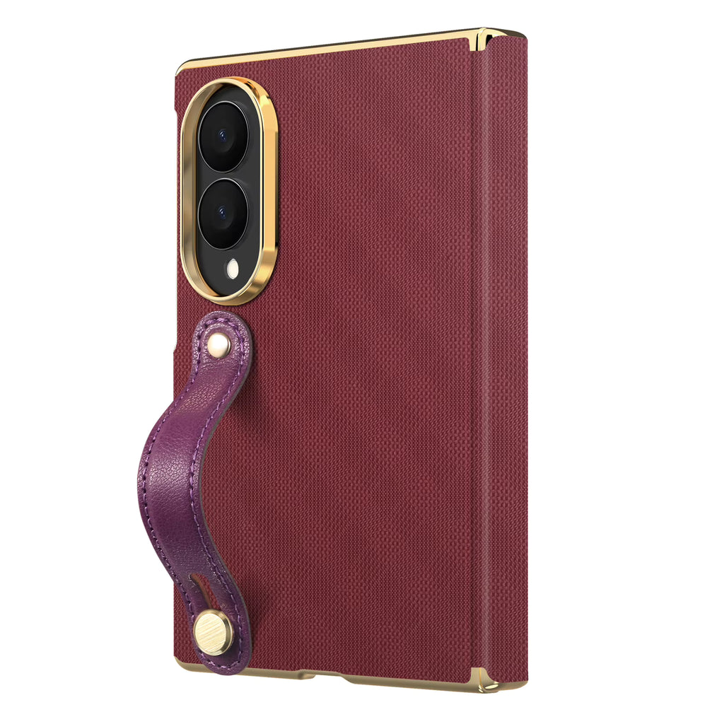 Luxury Foldable Protective Case with Double Hinge and Electroplated Lens for Samsung Z Fold 8 7 6 with Wrist Strap