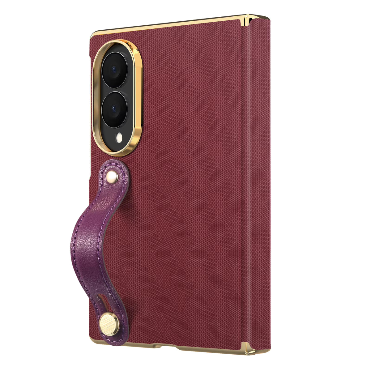 Luxury Foldable Protective Case with Double Hinge and Electroplated Lens for Samsung Z Fold 8 7 6 with Wrist Strap