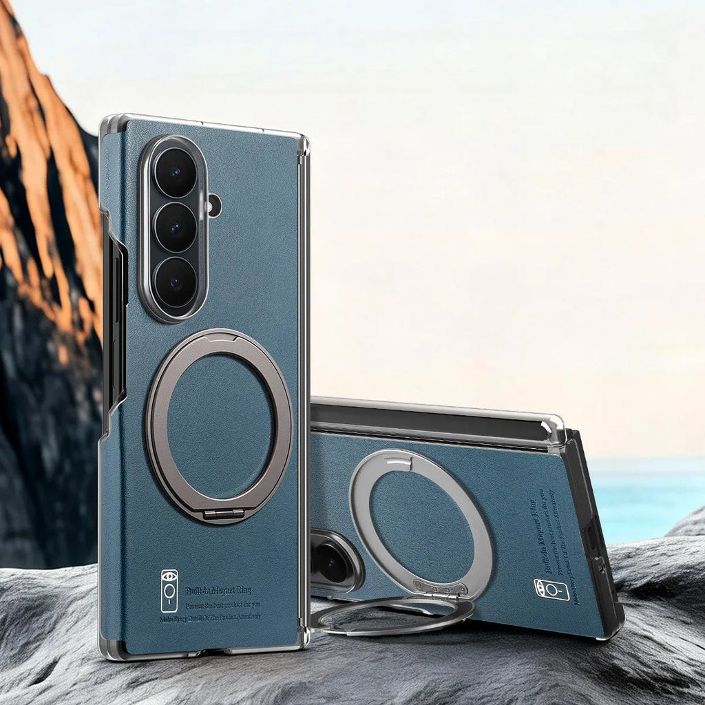Leather Case with Magnetic Ring Stand For Z Fold Series