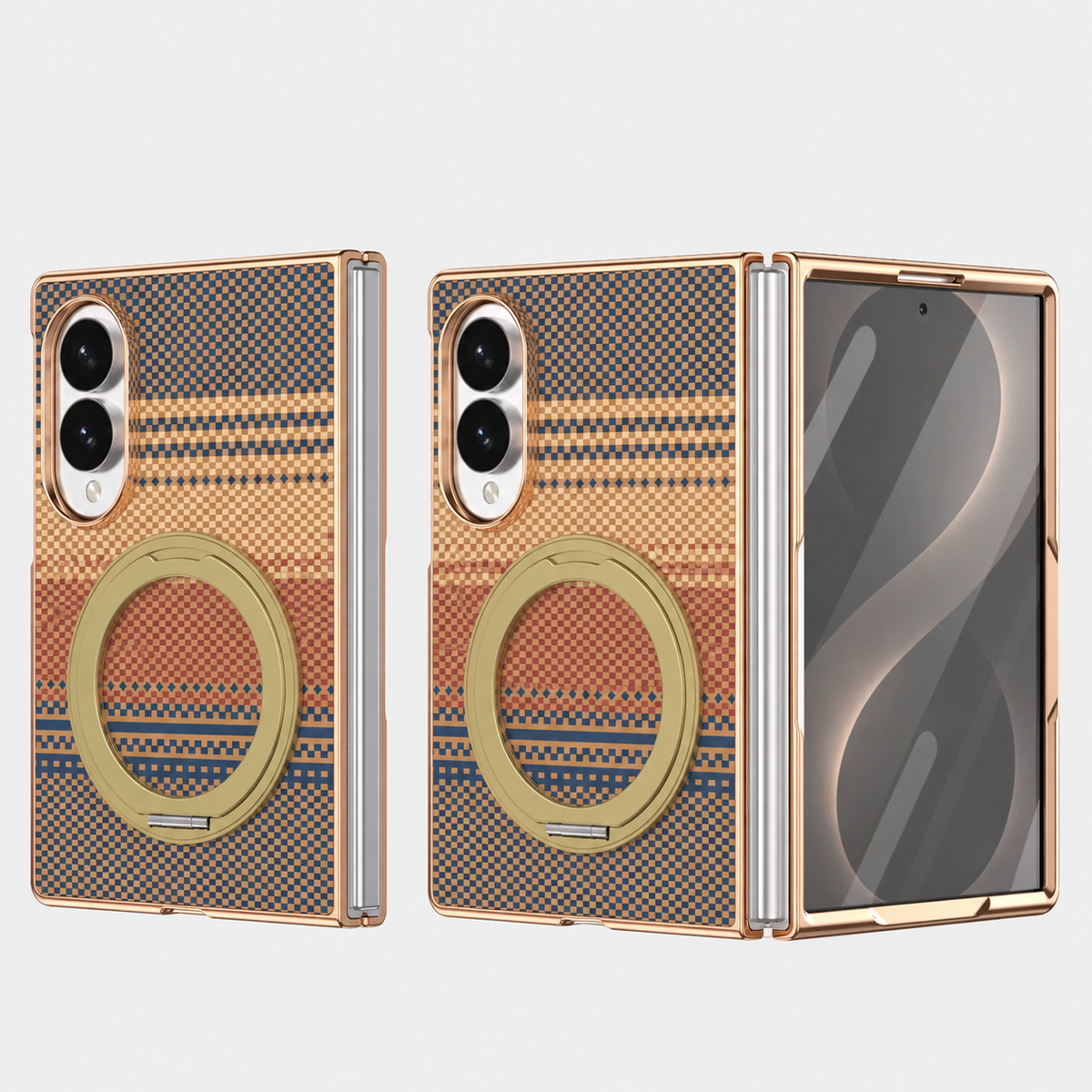 Protective case for Z Fold mobile phone with 360° magnetic rotating stand and wireless charging, animal pattern