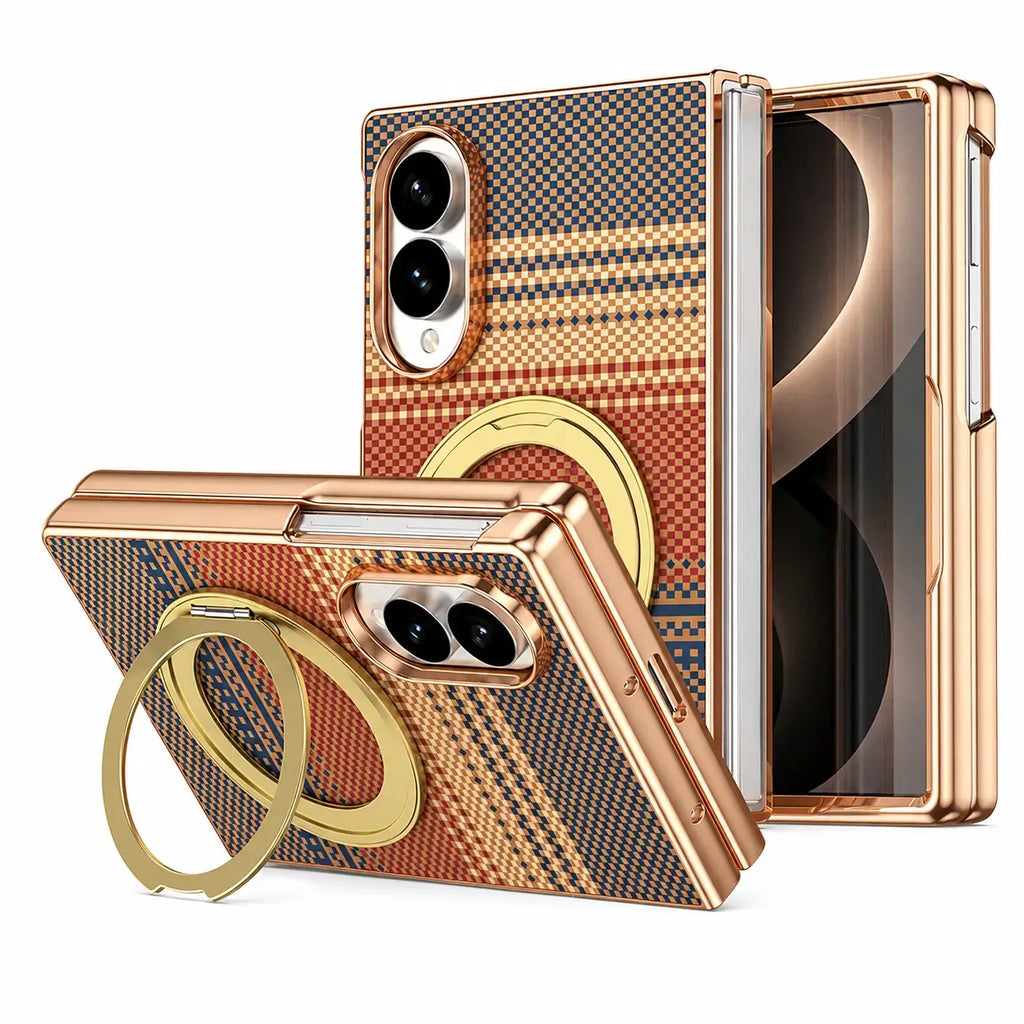 Kevlar Magnetic Ring Stand Case with Hinge Protection