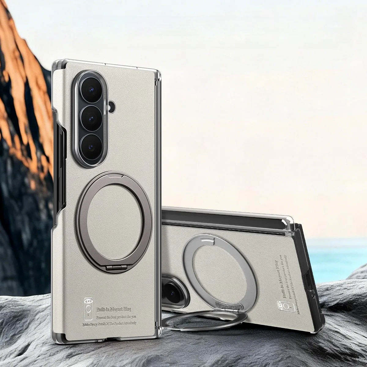 Leather Case with Magnetic Ring Stand For Z Fold Series