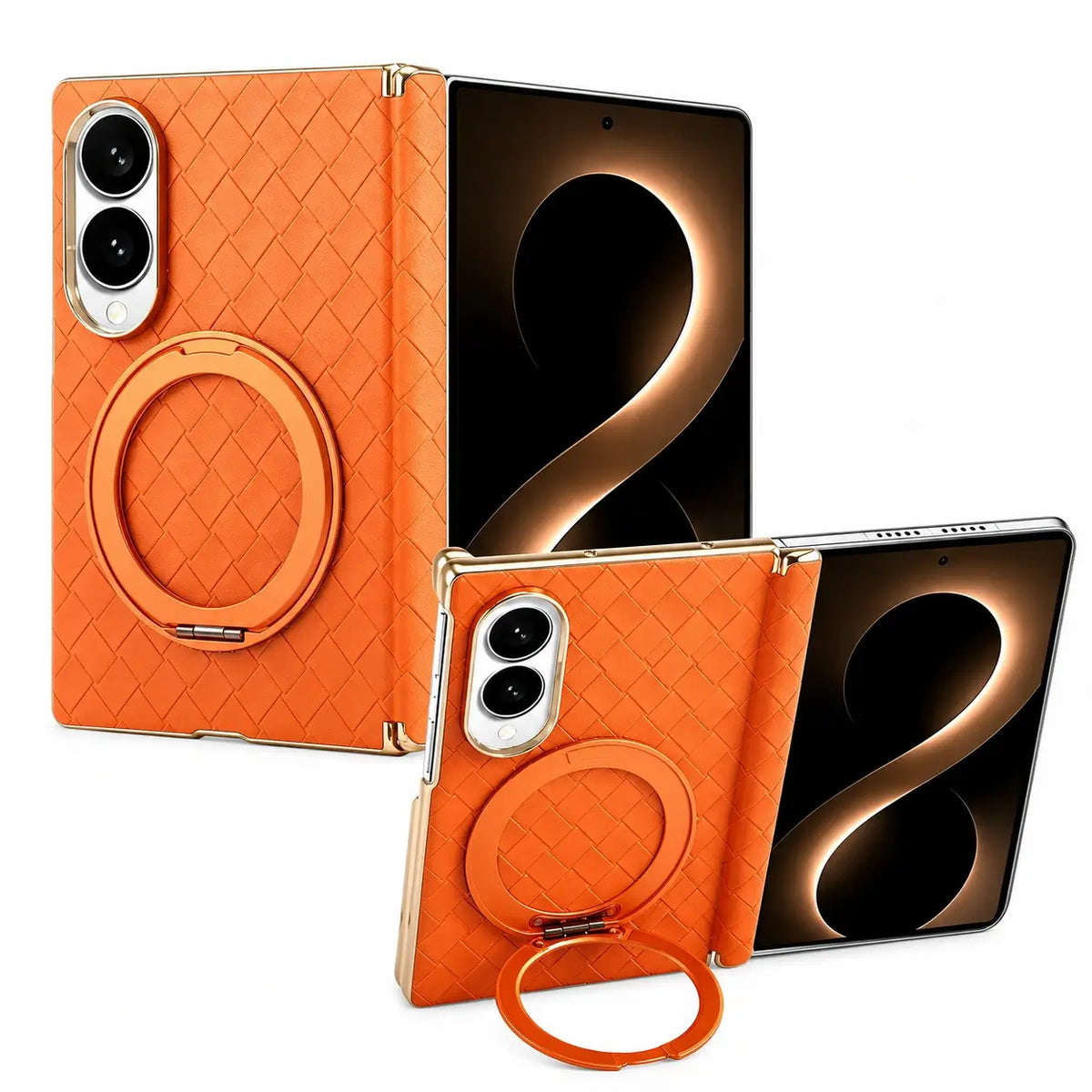 Woven Leather Ring Stand Case For Galaxy Z Fold