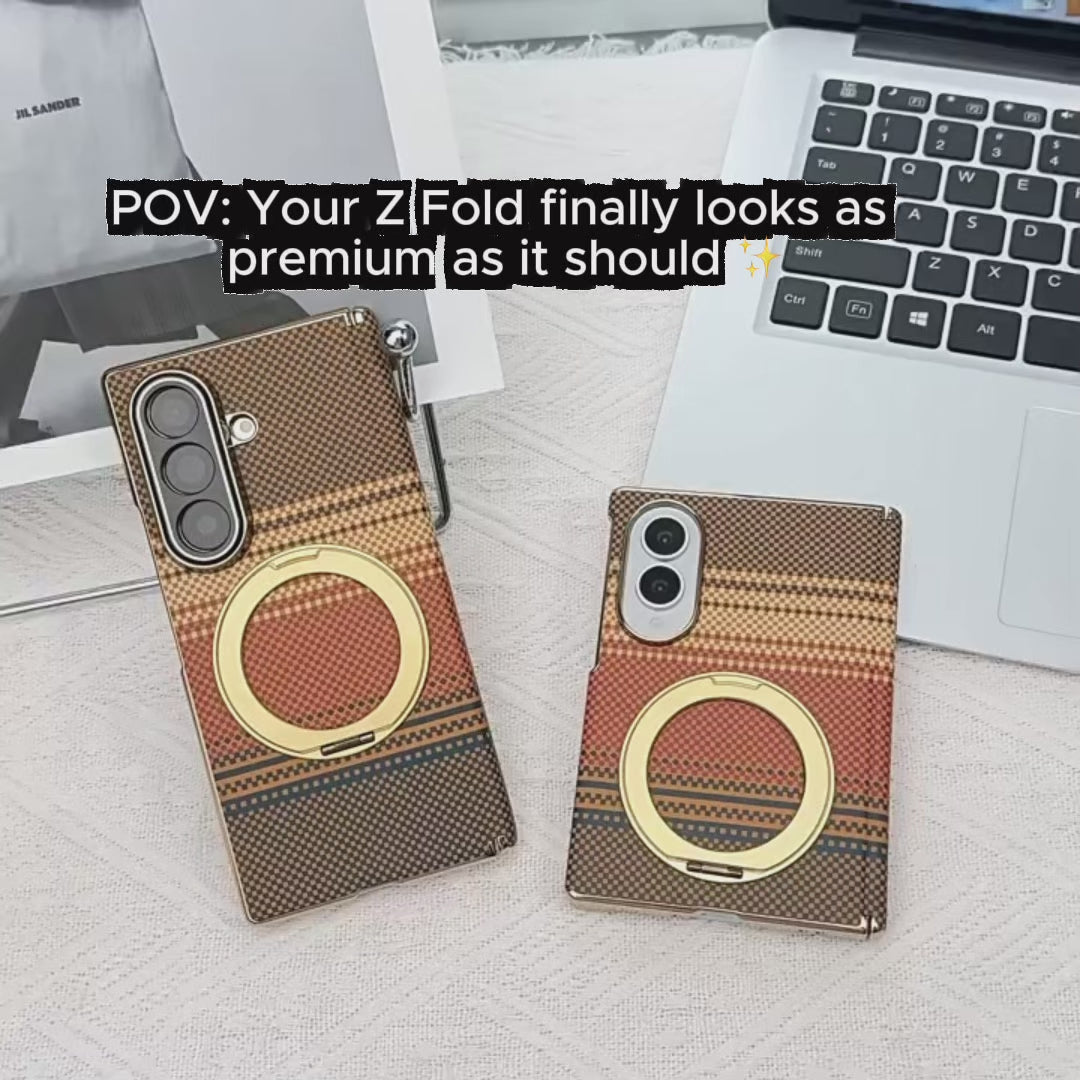 Protective case for Z Fold mobile phone with 360° magnetic rotating stand and wireless charging, animal pattern