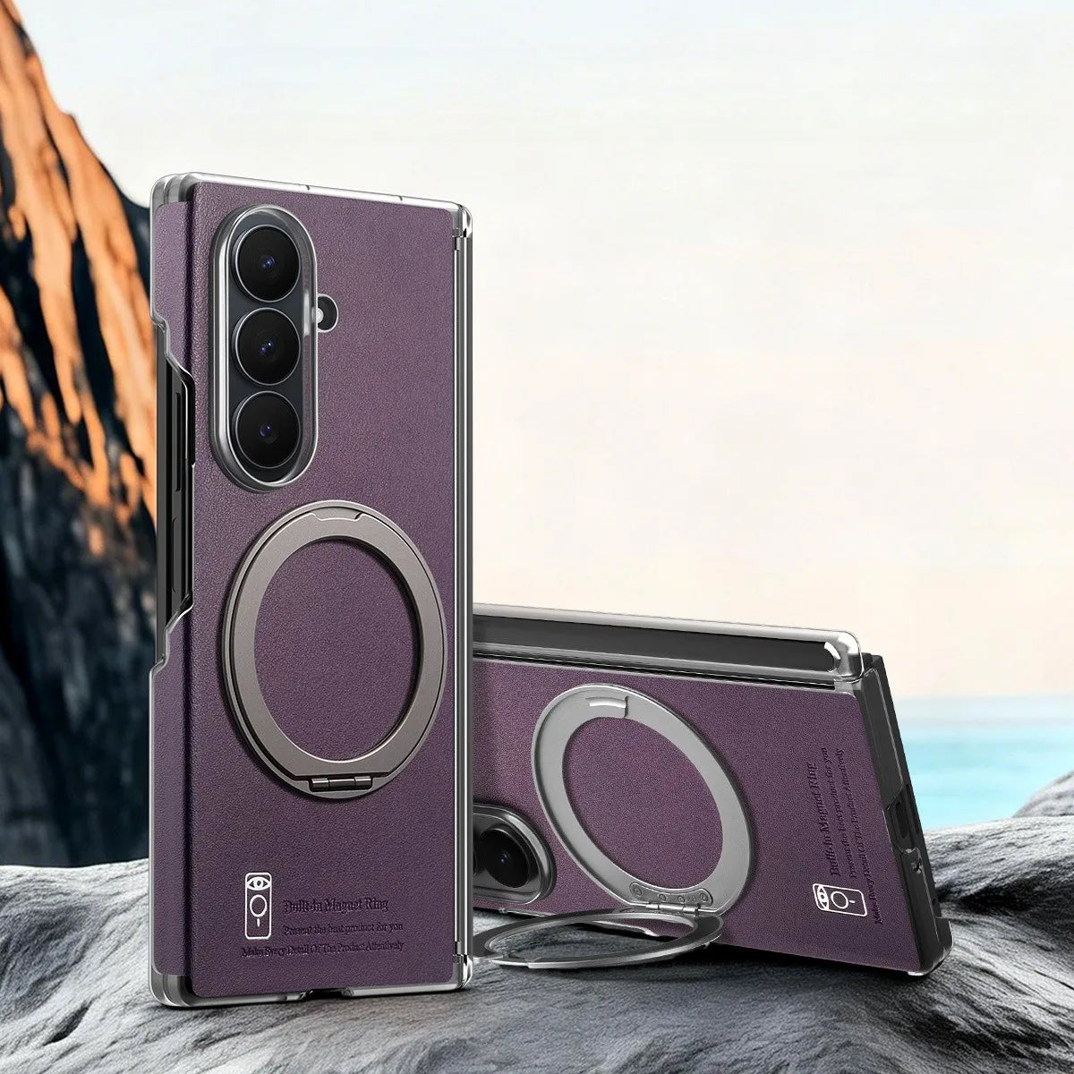 Leather Case with Magnetic Ring Stand For Z Fold Series