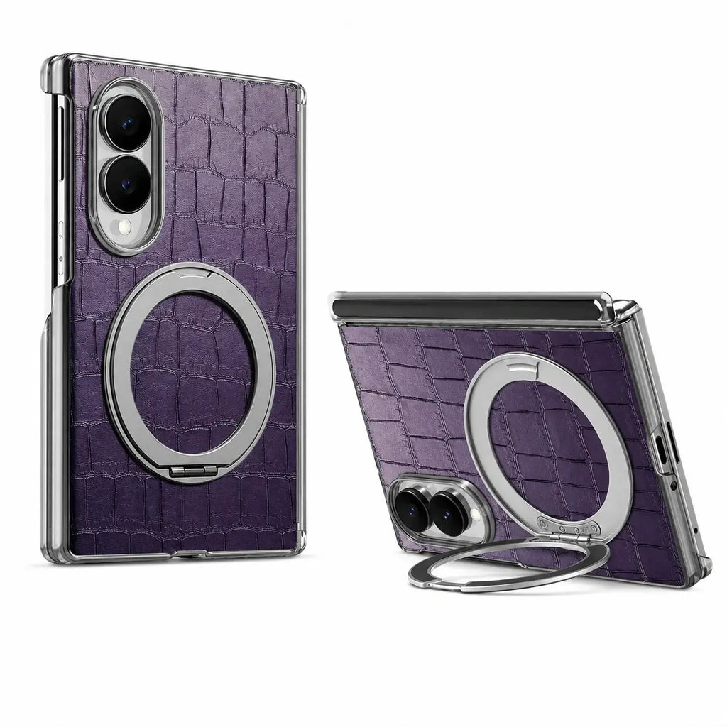 Textured Leather Ring Stand Case For Galaxy Z Fold