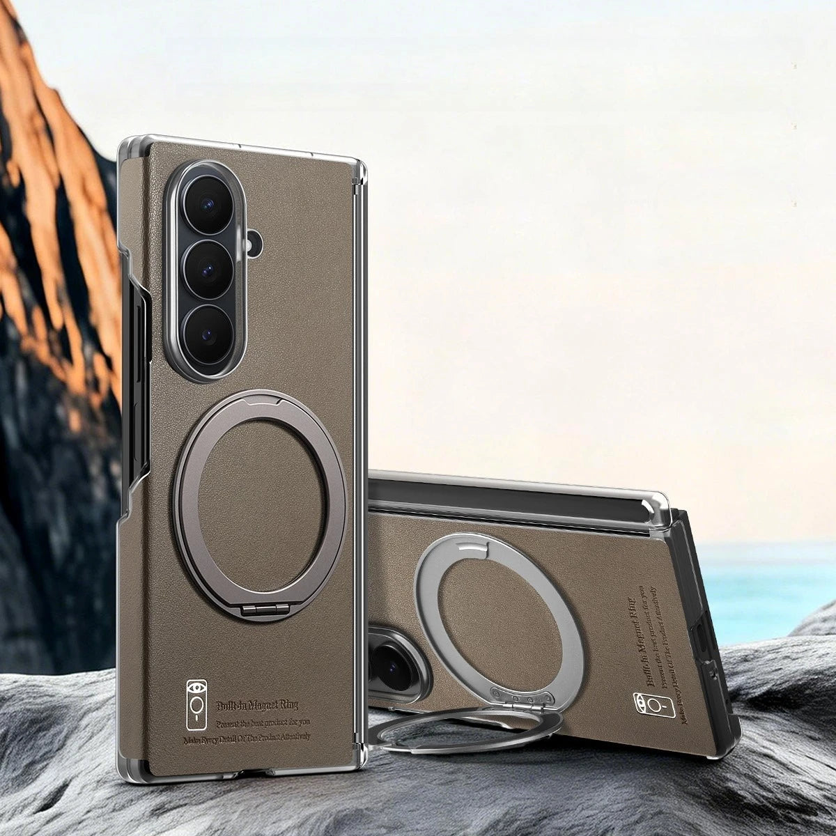 Leather Case with Magnetic Ring Stand For Z Fold Series