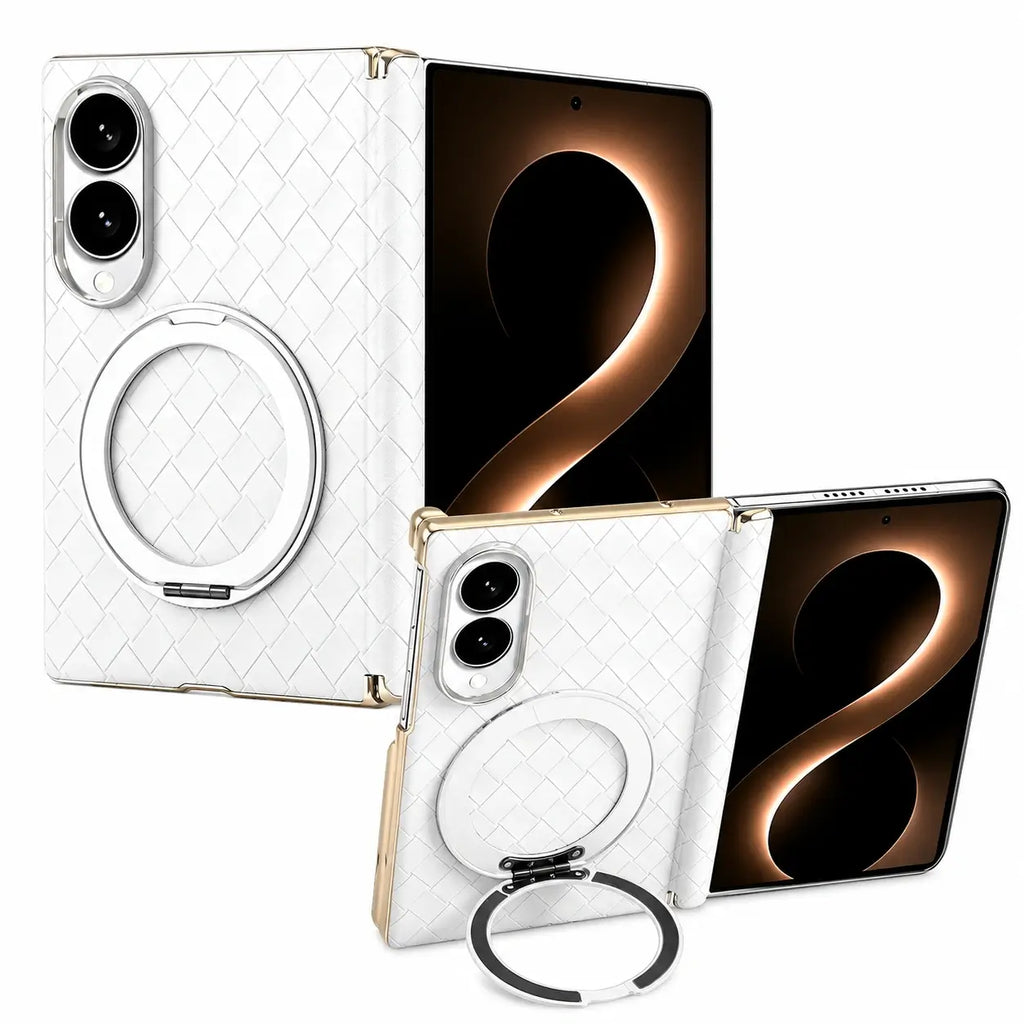 Woven Leather Ring Stand Case For Galaxy Z Fold